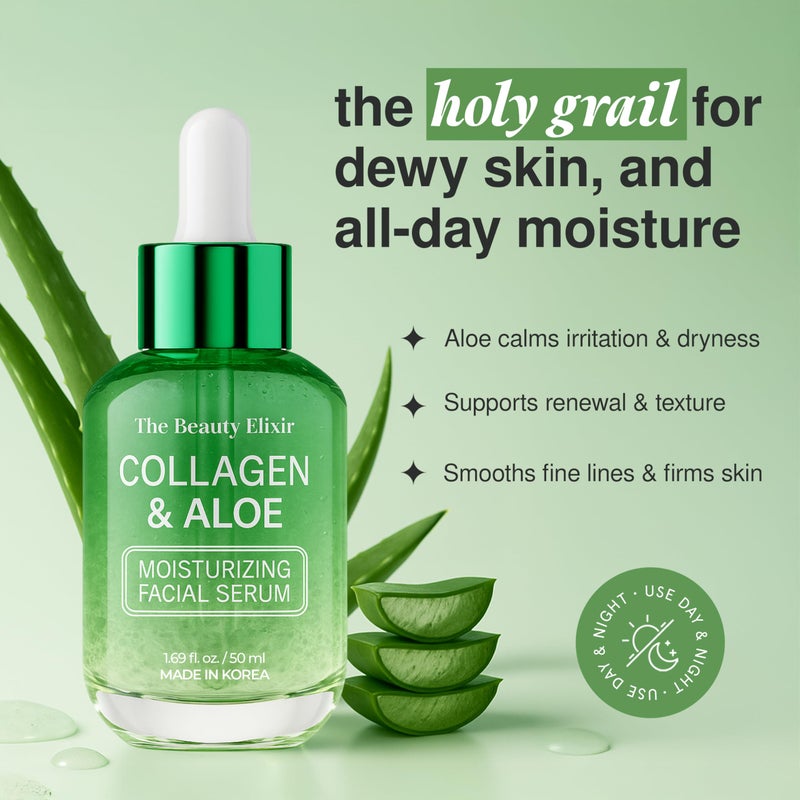 The Beauty Elixir Aloe & Collagen Serum For Face - Dermatologist Tested, Anti-Aging, Ultra Hydrating Aloe Vera Gel For Face - Natural Ingredients, Clean Beauty, Cruelty-Free Korean Skin Care - 1.69 oz - Image 2