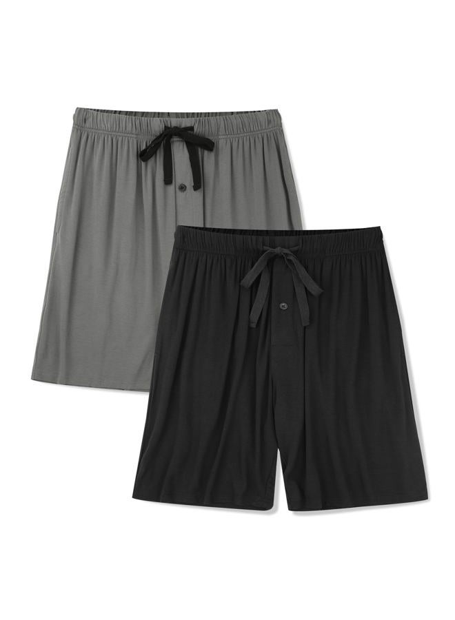 BAMBOO COOL Men's Pajama bottoms Short Pants Soft Comfy Breathable Lightweight Lounge Pj Shorts with pockets 2 Pack, Dw-2c-black-gray, XL - Image 1
