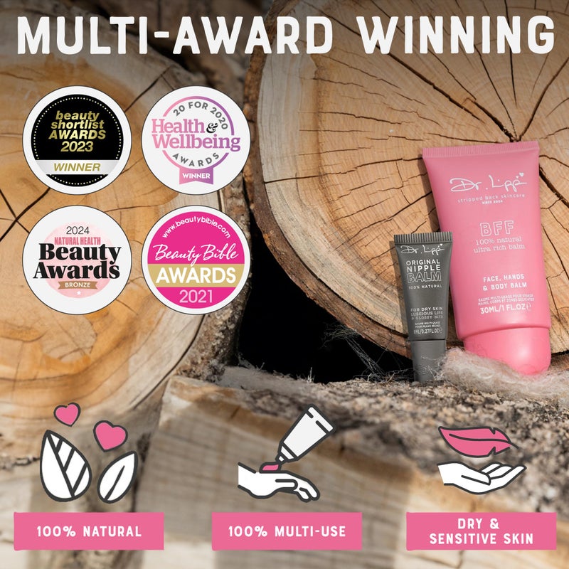 DR. LIPP Dry Skin Heroes [BFF ultra rich Balm 30ml & Original Nipple Balm 8ml] – 14-in-TWO Multi-Use Balms for Lips, Nipples & More – 100% Natural Coconut Oil & Lanolin – Fragrance & Cruelty Free - Image 2