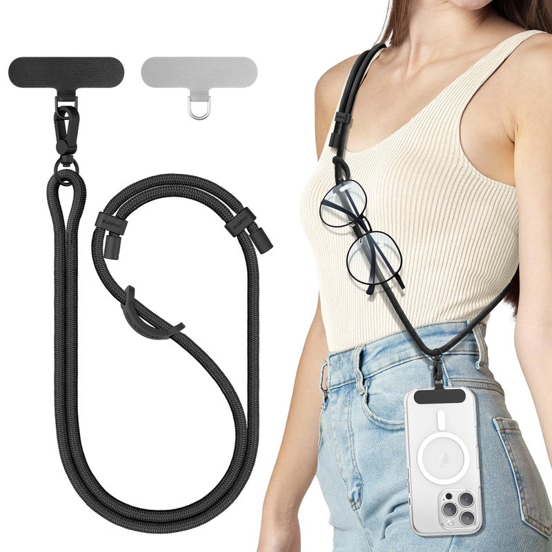 SURPHY Phone Lanyard Adjustable Phone Strap Crossbody with 2 Pack Cell Phone Tether Tab Premium Metal Buckles SkinFriendly Universal Cell Phone Lanyard Crossbody for Women and Men Black - Image 2