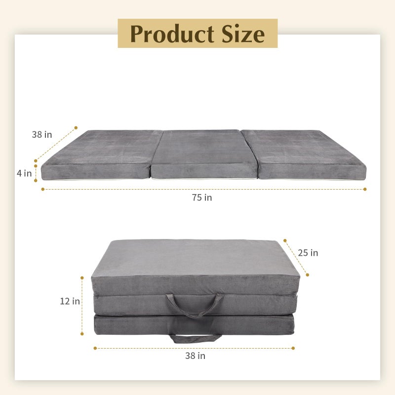FAHKNS Tri-Fold Memory Foam Mattress,Single Folding Mattress with Handles and Washable Covers,Portable Floor Bed Foldable Mat for Travel & Camping & Yoga,75" x 38" x 4" - Image 5