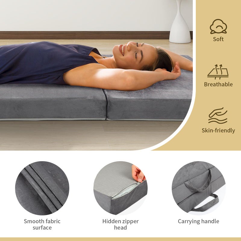 FAHKNS Tri-Fold Memory Foam Mattress,Single Folding Mattress with Handles and Washable Covers,Portable Floor Bed Foldable Mat for Travel & Camping & Yoga,75" x 38" x 4" - Image 3