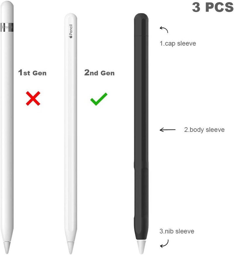 غطاء لقبضة قلم Apple كإكسسوارات حامل لقلم Apple من الجيل الثاني مع غطاء واقي للطرف لقلم iPad (أسود) - Image 2