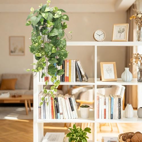 CEWOR Fake Plants Artificial Plants Indoor Faux Plant for Home Decor Silk Realistic Hanging Plants Potted Aesthetic Fake Pothos for Shelves Office Bedroom Bathroom Decor (Green) - Image 3