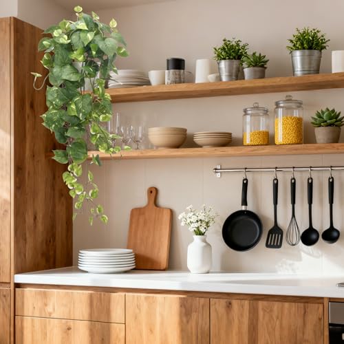 CEWOR Fake Plants Artificial Plants Indoor Faux Plant for Home Decor Silk Realistic Hanging Plants Potted Aesthetic Fake Pothos for Shelves Office Bedroom Bathroom Decor (Green) - Image 4