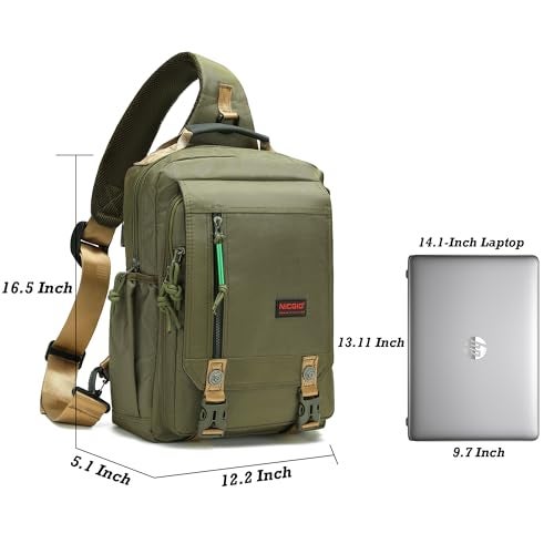 NICGID Sling Bags Chest Shoulder Backpacks, 14.1'' Laptop Backpack Crossbody Messenger Bag Travel Outdoor Men Women - Image 5