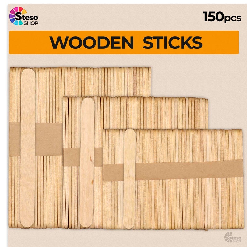 Popsicle Stick Premium Quality 150pcs  Craft Supplies Sticks  Bulk Popsicle Mixed Sizes Assorted Multi Mini Large Wood Strips  Craft for Kids