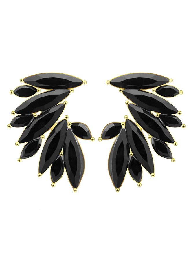 تشيميز أصفر أقراط أنيقة مطلية بالذهب ومزينة بكريستال معدني للنساء باللون الأسود - Image 1