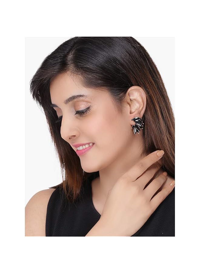 تشيميز أصفر أقراط أنيقة مطلية بالذهب ومزينة بكريستال معدني للنساء باللون الأسود - Image 3