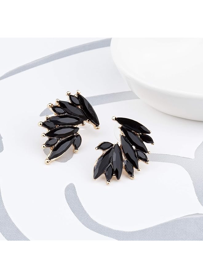 تشيميز أصفر أقراط أنيقة مطلية بالذهب ومزينة بكريستال معدني للنساء باللون الأسود - Image 2