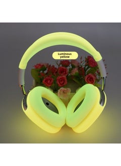 For Apple Airpods Max Earphone Case Headset Bluetooth Headset Protective Case Solid Color Silicone Earphone Case-Color:Luminous Yellow Four-piece Set-Model:AirPods Max Headphone Case