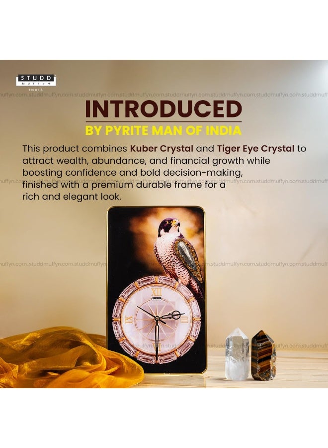 Studd Muffyn | Kuber Crystal Eagle Wall Clock with Tiger Eye | Vastu Wealth Decorative Wall Clock for Home & Office | Crystal Wall Décor for Wealth and Steady Financial Growth - Image 2