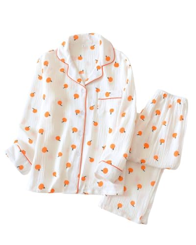 codcm Womens Cotton Gauze Pajama Set Long Sleeve Button Up Shirt and Pants 2 Piece Cute Printed Pj Set - Image 5
