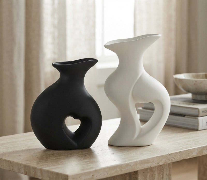 Black and white porcelain vase, couples