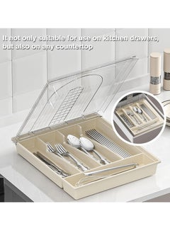 Bukela Silverware Organizer with Lid, Plastic Cutlery and Flatware Storage Box, Silverware Tray 5 Compartments Covered Utensil Tray for Drawer and Countertop Spoons Forks Knives Holder  - Image 2