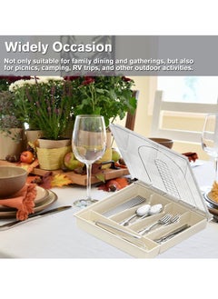Bukela Silverware Organizer with Lid, Plastic Cutlery and Flatware Storage Box, Silverware Tray 5 Compartments Covered Utensil Tray for Drawer and Countertop Spoons Forks Knives Holder  - Image 3