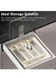 Bukela Silverware Organizer with Lid, Plastic Cutlery and Flatware Storage Box, Silverware Tray 5 Compartments Covered Utensil Tray for Drawer and Countertop Spoons Forks Knives Holder  - Image 4