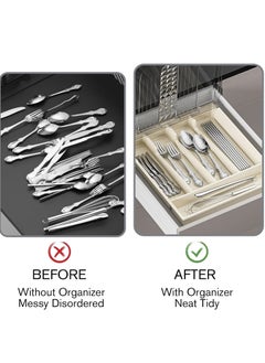 Bukela Silverware Organizer with Lid, Plastic Cutlery and Flatware Storage Box, Silverware Tray 5 Compartments Covered Utensil Tray for Drawer and Countertop Spoons Forks Knives Holder  - Image 5