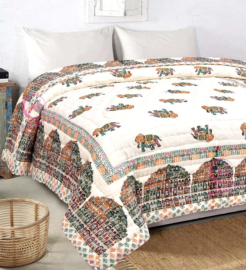 WORLDNEX Pure Cotton 400 TC Traditional Rajasthani Hand Block Printed Double Bed Jaipuri QuiltRazaiRajai Light Weight Multicolor Double Bed90 x 108 Inches Design 10 - Image 2