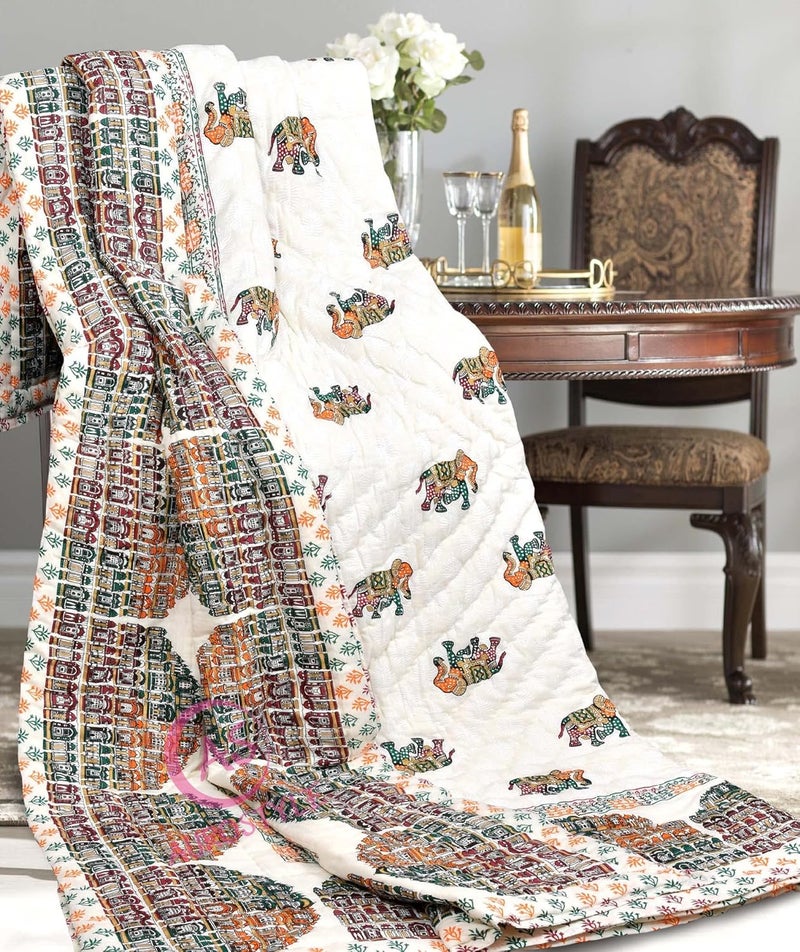 WORLDNEX Pure Cotton 400 TC Traditional Rajasthani Hand Block Printed Double Bed Jaipuri QuiltRazaiRajai Light Weight Multicolor Double Bed90 x 108 Inches Design 10 - Image 5