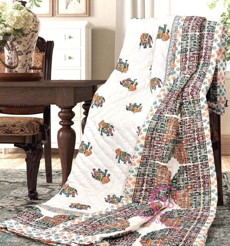 WORLDNEX Pure Cotton 400 TC Traditional Rajasthani Hand Block Printed Double Bed Jaipuri QuiltRazaiRajai Light Weight Multicolor Double Bed90 x 108 Inches Design 10 - Image 4
