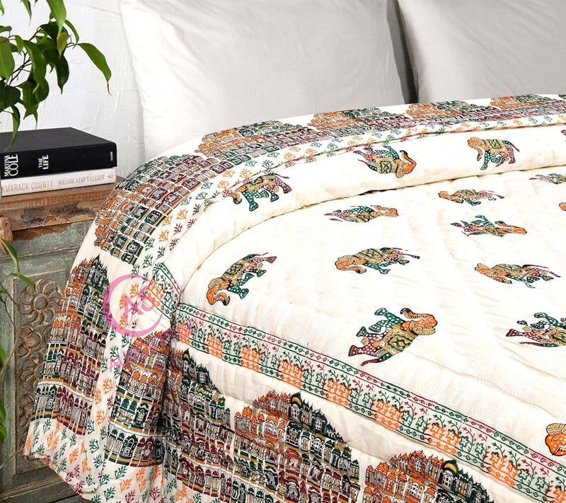 WORLDNEX Pure Cotton 400 TC Traditional Rajasthani Hand Block Printed Double Bed Jaipuri QuiltRazaiRajai Light Weight Multicolor Double Bed90 x 108 Inches Design 10 - Image 3