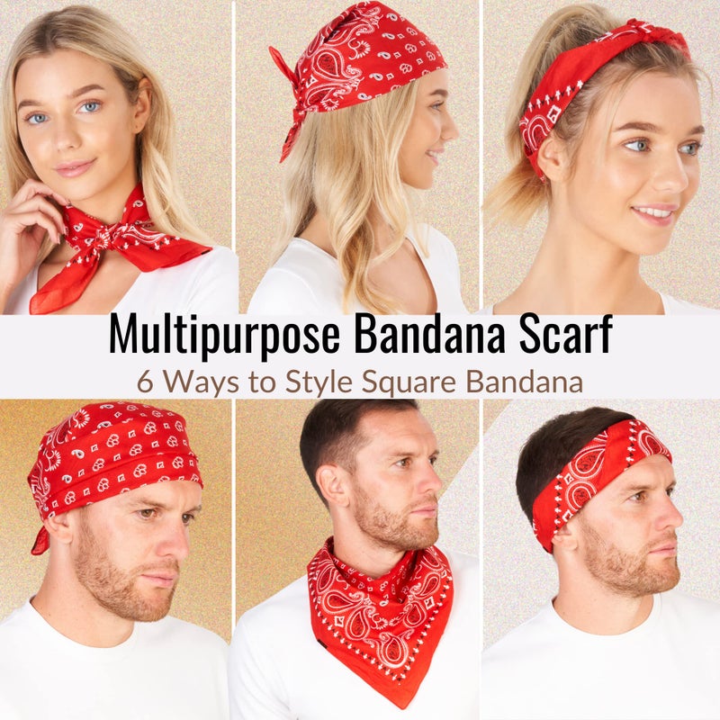 LOVARZI Red Bandana For Men & Women - Cotton Headband Paisley Hair Bandanas - Pirate Scarf - Headwear Cycling Cowboy Sports Neckerchief holiday gift - Image 2