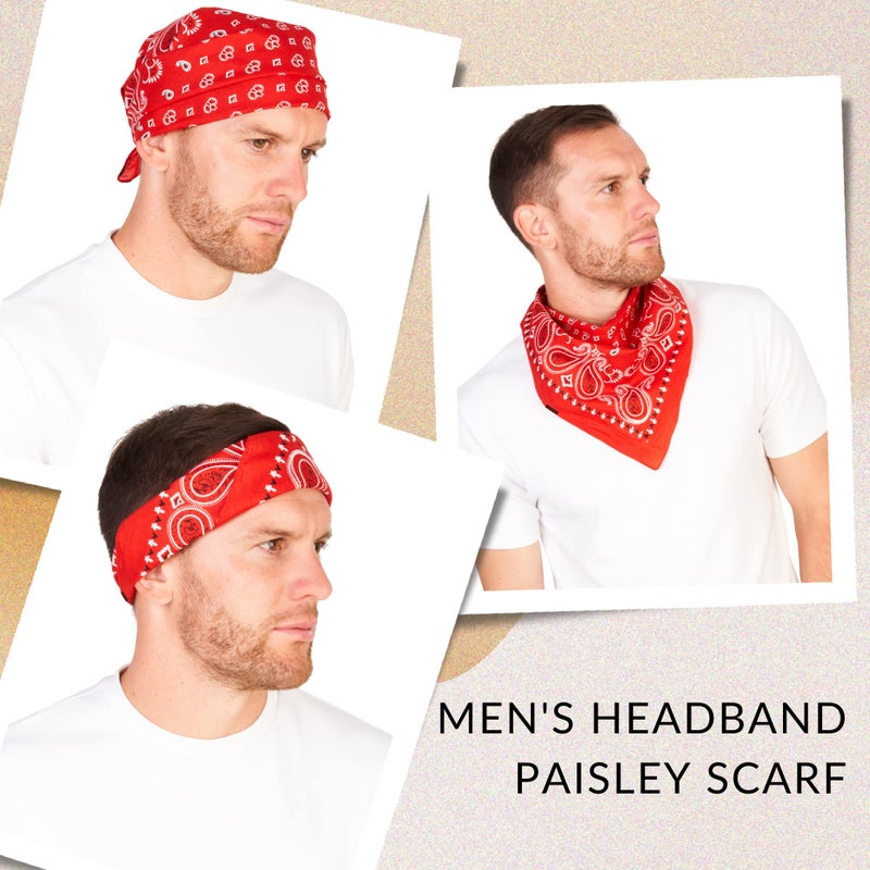 LOVARZI Red Bandana For Men & Women - Cotton Headband Paisley Hair Bandanas - Pirate Scarf - Headwear Cycling Cowboy Sports Neckerchief holiday gift - Image 4