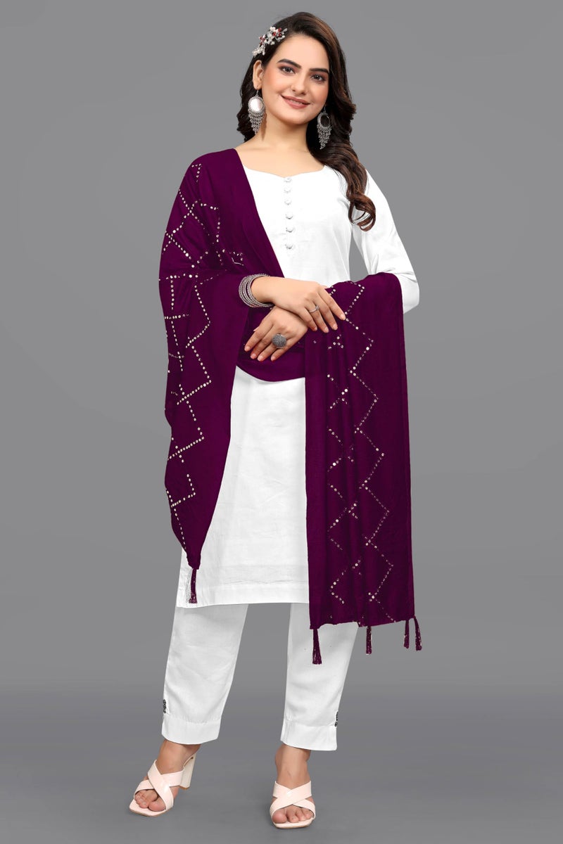 KEMZA Women's Embroidered Cotton Mirror Dupatta (Wine) in Checks Pattern - Image 2