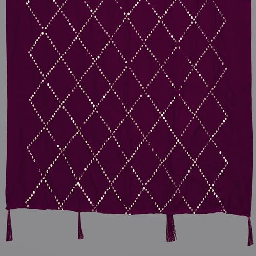 KEMZA Women's Embroidered Cotton Mirror Dupatta (Wine) in Checks Pattern - Image 5
