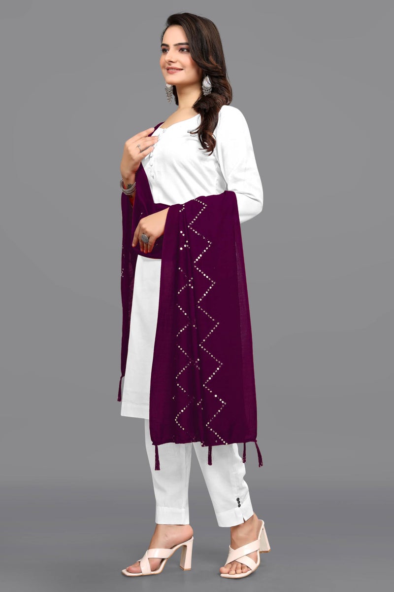 KEMZA Women's Embroidered Cotton Mirror Dupatta (Wine) in Checks Pattern - Image 4