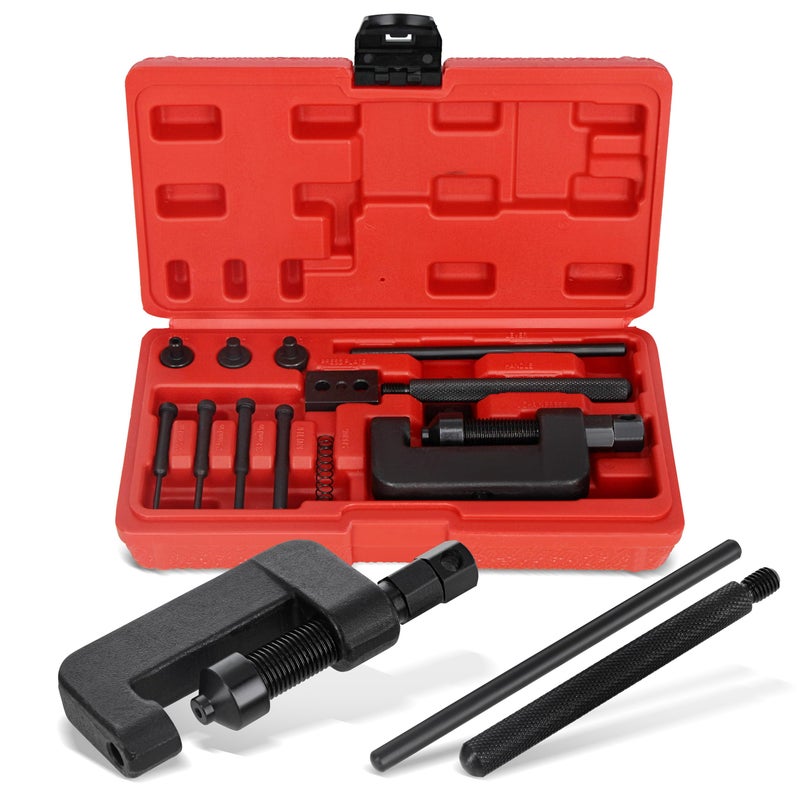 ABN Chain Breaker Tool Kit with Storage Case 13 Piece Rivet and Roller Chain Link Removal Tool for 35 to 630 Motorcycle Bike ATV Chains