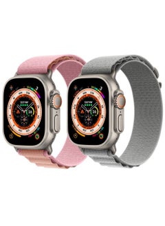 CATANES 2 Pack For Apple Watch Band 49mm 45mm 44mm 42mm Alpine Loop Band Women Men Adjustable with Metal G-Hook Strap for iWatch Ultra Series SE 8/7/6/5/4/3/2/1 Grey/Pink  - Image 3