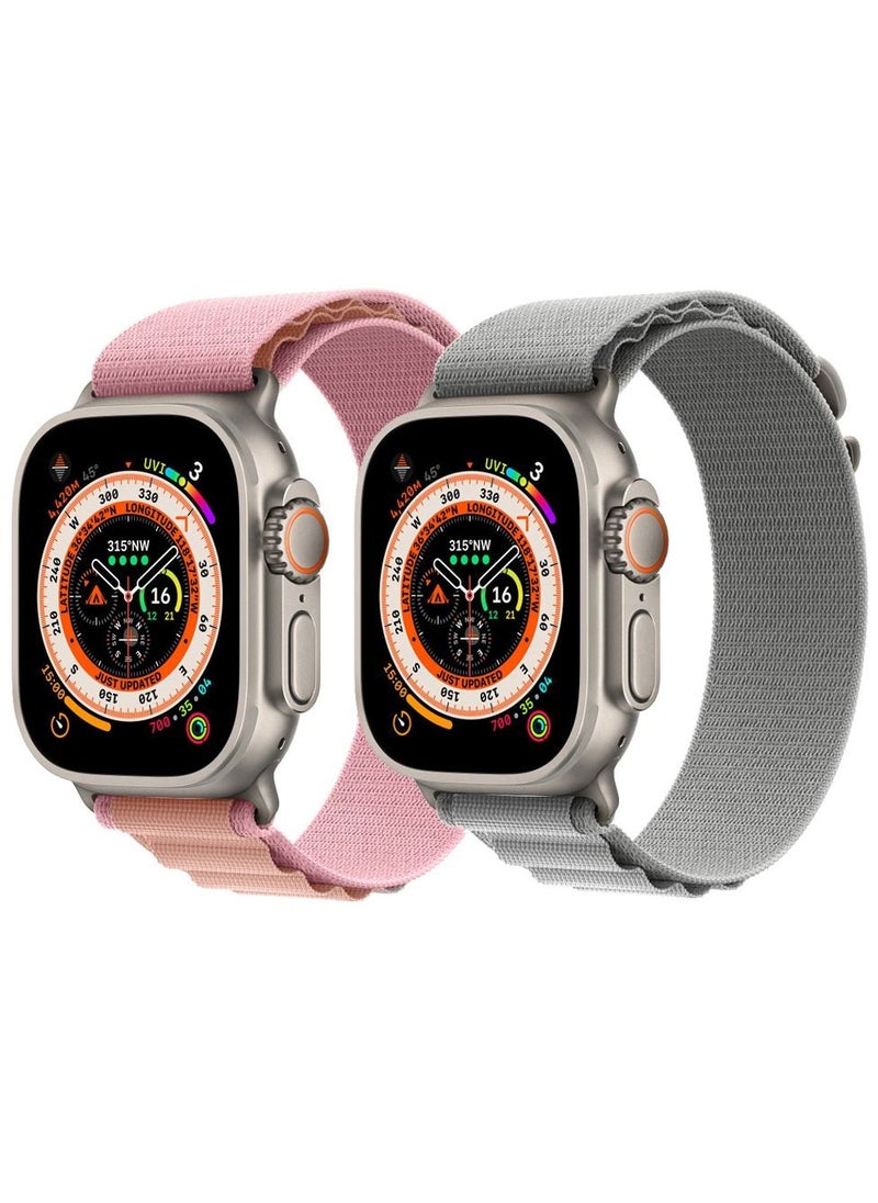 CATANES - 2 Pack For Apple Watch Band 49mm 45mm 44mm 42mm Alpine Loop Band Women Men Adjustable with Metal G-Hook Strap for iWatch Ultra Series SE 8/7/6/5/4/3/2/1 Grey/Pink - Image 1
