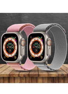 CATANES 2 Pack For Apple Watch Band 49mm 45mm 44mm 42mm Alpine Loop Band Women Men Adjustable with Metal G-Hook Strap for iWatch Ultra Series SE 8/7/6/5/4/3/2/1 Grey/Pink  - Image 2