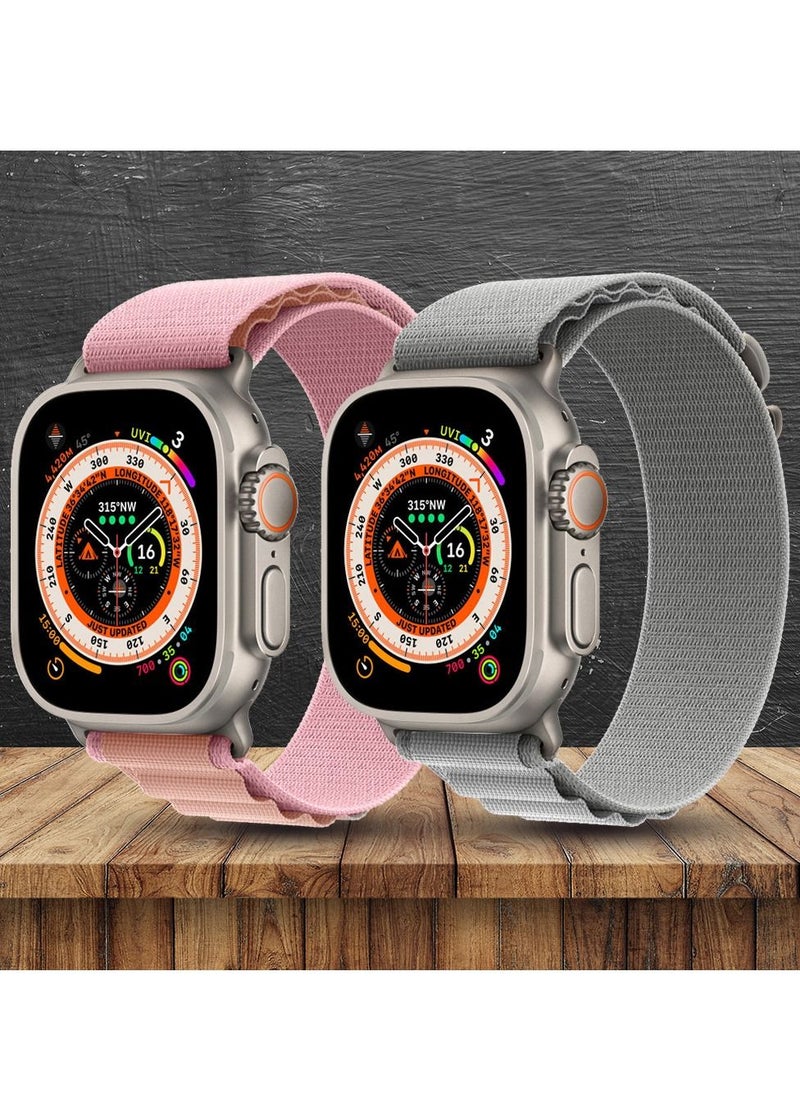 CATANES - 2 Pack For Apple Watch Band 49mm 45mm 44mm 42mm Alpine Loop Band Women Men Adjustable with Metal G-Hook Strap for iWatch Ultra Series SE 8/7/6/5/4/3/2/1 Grey/Pink - Image 1