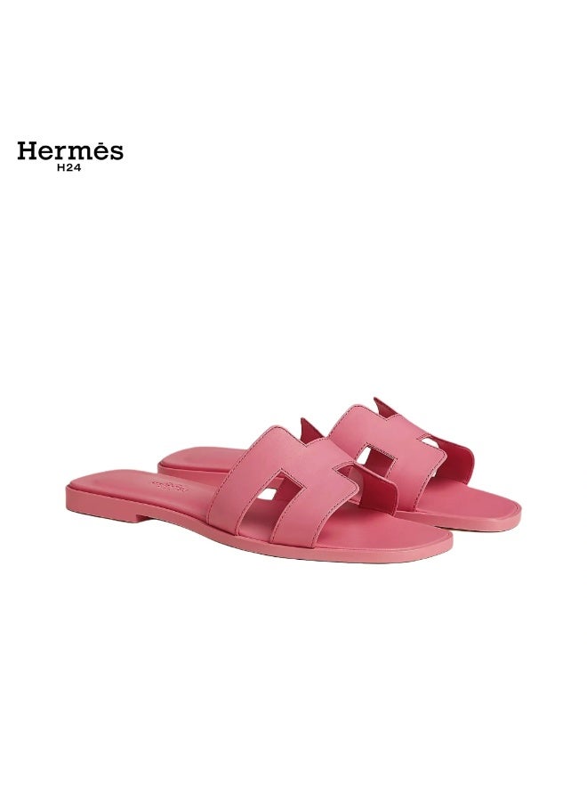 Hermes H24 حذاء مسطح مفتوح من الأمام من جلد العجل من Hermes H24 Oran، بنمط H، للنساء، صيفي، لون وردي فاتح - Image 1