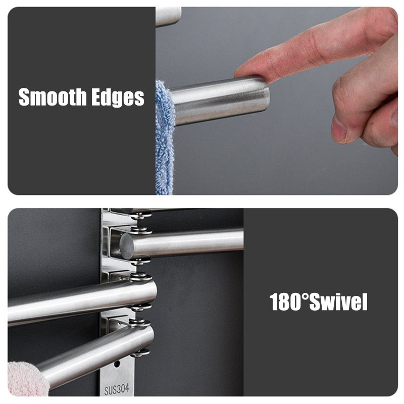 Swivel Towel Bar: 180° Swivel Multi-bars Design - Heavy Duty 304 Stainless Steel Towel Bar Holder for Bathroom, Kitchen, Narrow Spaces - Image 2
