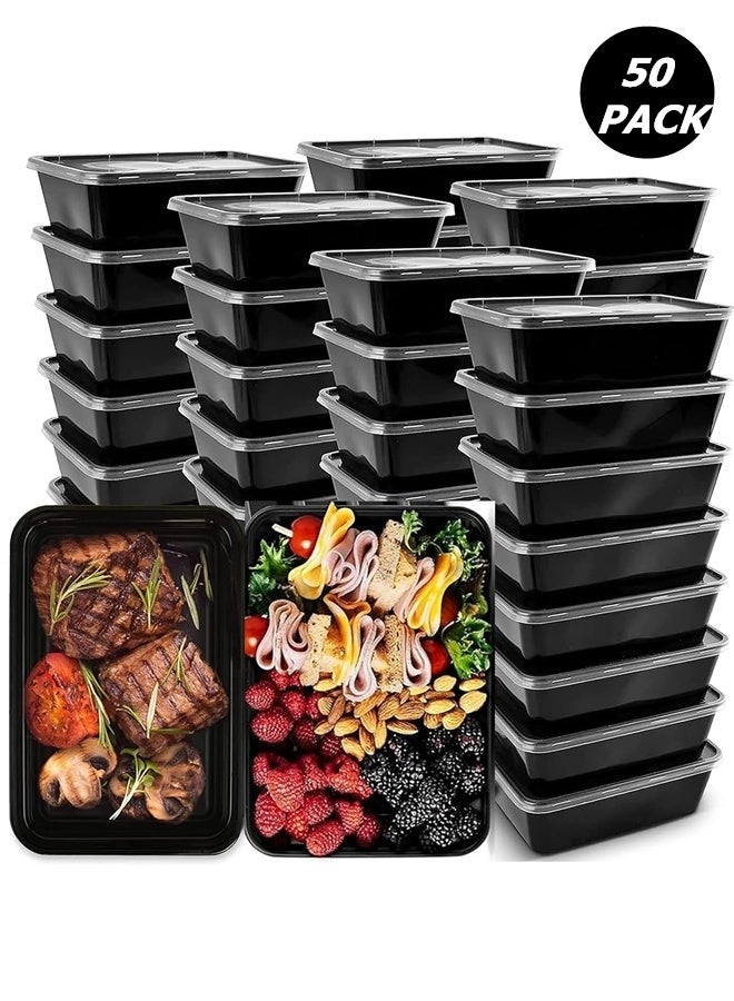 عبوة من ٥٠ وعاءً لتحضير الوجبات، سعة ٧٥٠ مل/ ٢٦ أونصة، قابلة لإعادة الاستخدام وتخزين الطعام مع أغطية، حاويات طعام للاستخدام لمرة واحدة، خالية من مادة BPA، آمنة للاستخدام في الفريزر والميكروويف. - Image 1