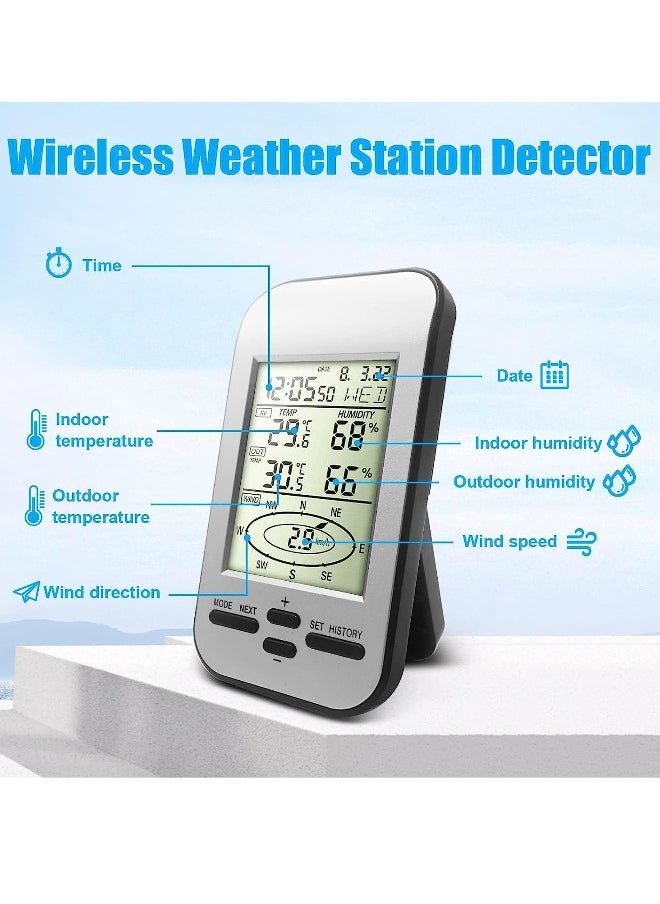 Generic Home Wireless Weather Stations, Multifunctional Wireless Weather Station with Measure Temperature, Humidity, Wind Speed/Wind Direction, Alarm Clock  - Image 4