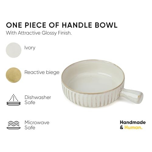 Shay Ceramic Pasta Bowl Set, 17cm, 1 Piece, White | Glossy Finish | Porcelain Ceramic Serving Bowl | Serving Bowl with Handle (Handle Bowl - White) - Image 2