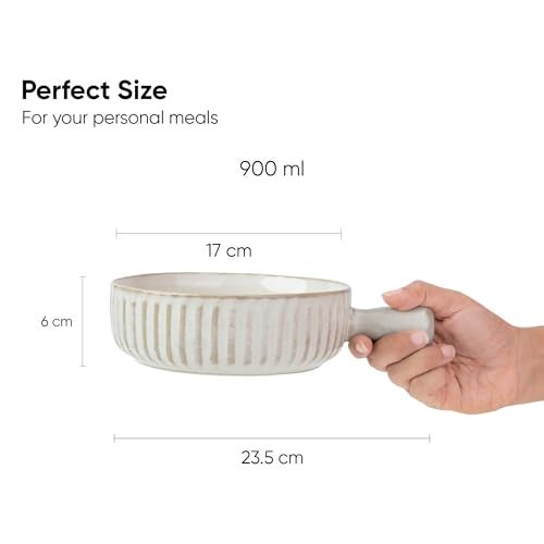 Shay Ceramic Pasta Bowl Set, 17cm, 1 Piece, White | Glossy Finish | Porcelain Ceramic Serving Bowl | Serving Bowl with Handle (Handle Bowl - White) - Image 3