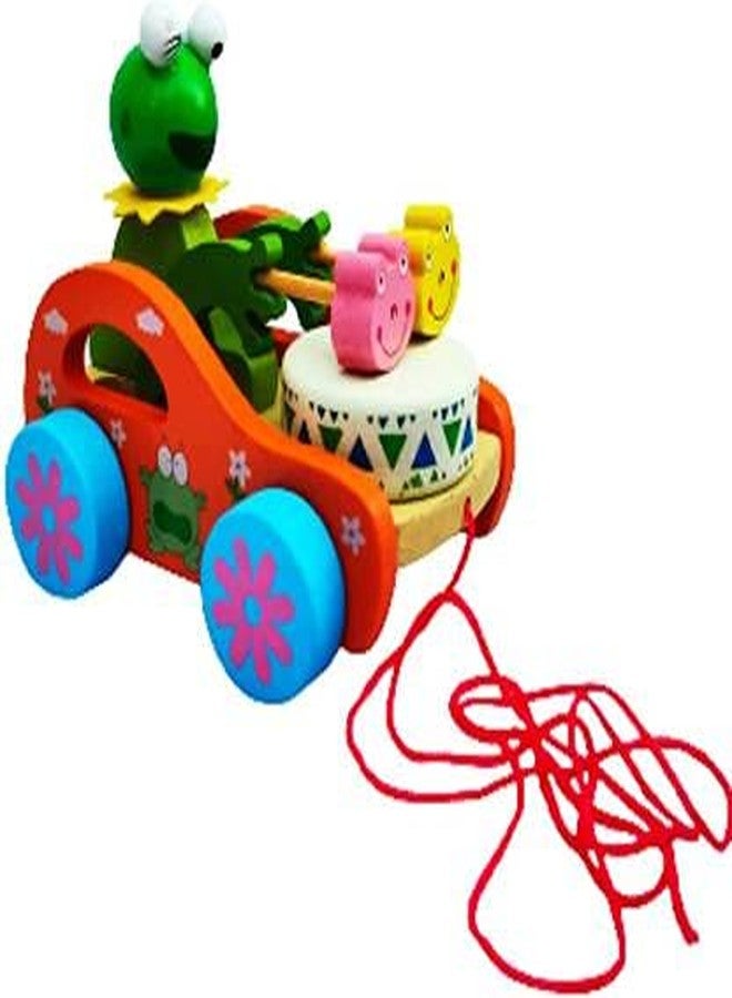 QWICK CLICK Frog Beat Drum Wooden Pull Along Toy, Good Creative Educational Solid Wood for Toddlers & Baby Girls with Long Sturdy String Attached to Cute Frog Toy (Multicolor) - Image 2