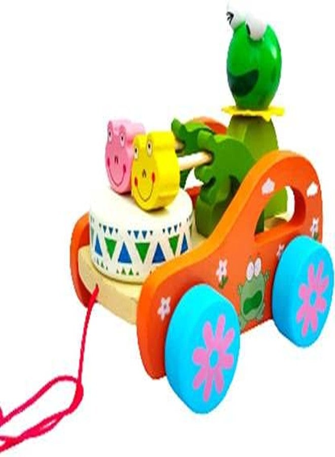QWICK CLICK Frog Beat Drum Wooden Pull Along Toy, Good Creative Educational Solid Wood for Toddlers & Baby Girls with Long Sturdy String Attached to Cute Frog Toy (Multicolor) - Image 1
