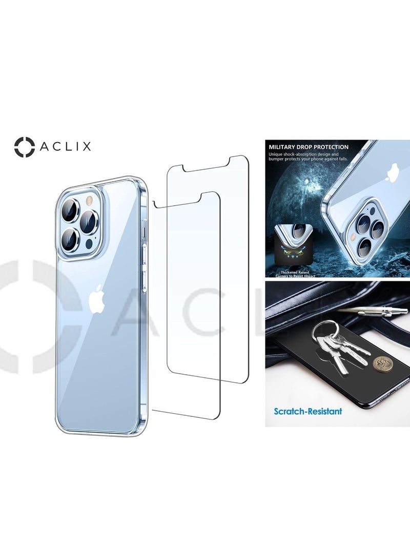 ACLIX 2 in 1 iPhone 13 ProMax with A Glass Screen Protector 6.7 inch Shockproof Protective Case, Soft Scratch-Resistant Protection Case, Slim Transparent Thin Case for iPhone 13 Pro Max