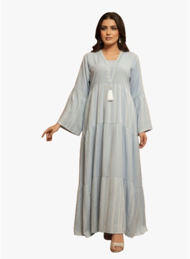Women's embroidered linen abaya – elegant casual dress – luxurious linen fabric for everyday wear, going out, and receiving guests - Image 1