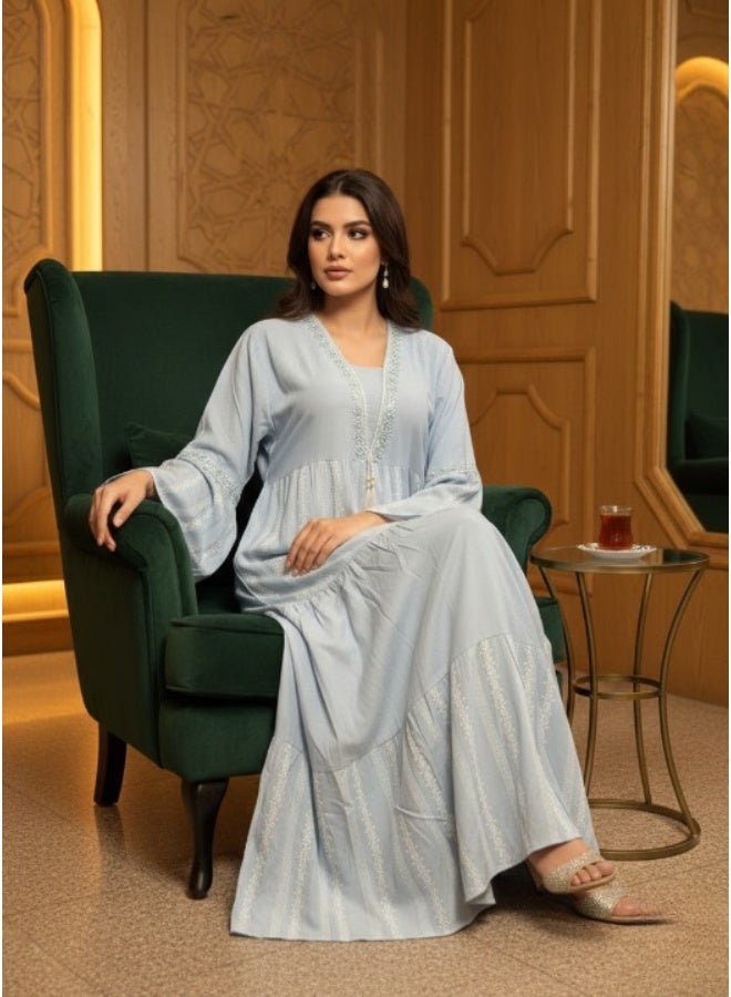 Women's embroidered linen abaya – elegant casual dress – luxurious linen fabric for everyday wear, going out, and receiving guests - Image 2
