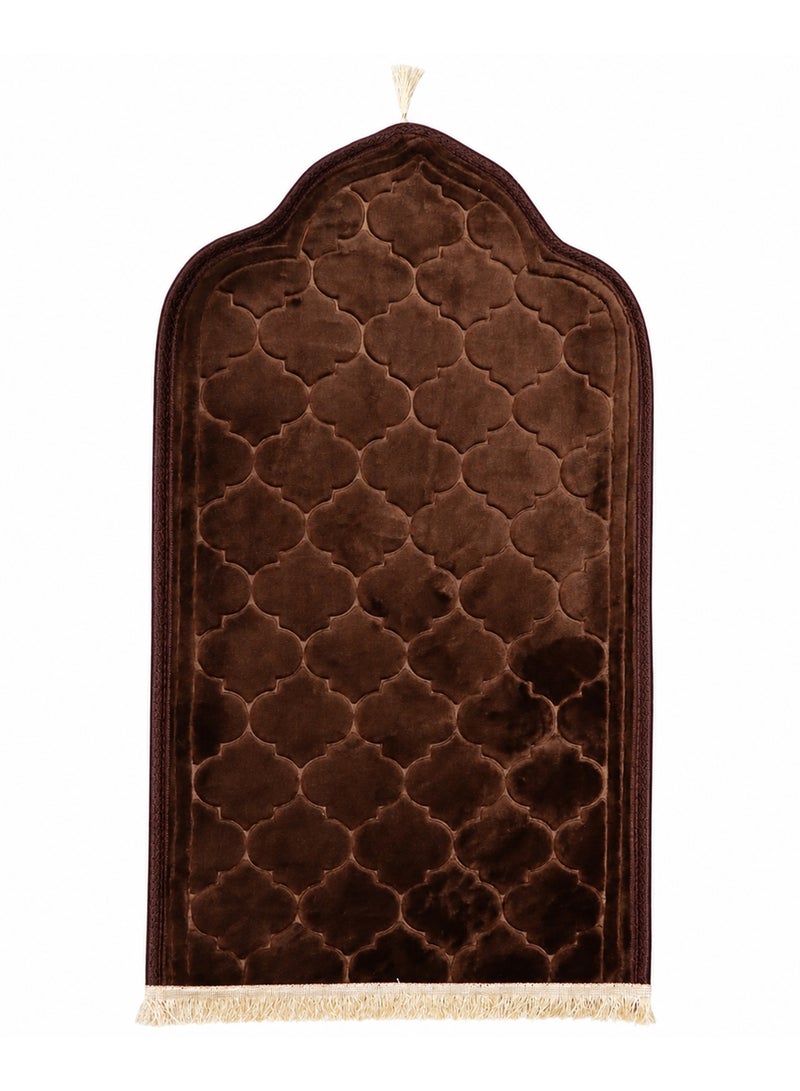 Yuwell Embossed Islamic Prayer Mat 70 × 110CM, Soft Velvet Sajadah with Anti-Slip Base, Comfortable Salah Prayer Rug for Men & Women, Muslim Prayer Mat for Ramadan, Eid, Hajj & Daily Worship Brown - Image 1