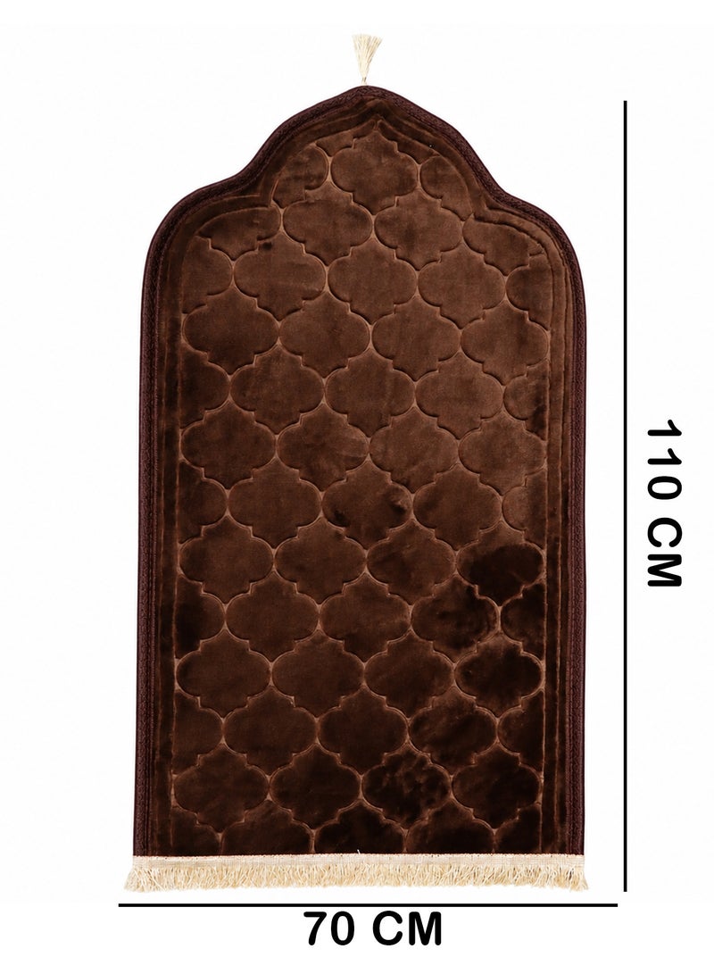 Yuwell Embossed Islamic Prayer Mat 70 × 110CM, Soft Velvet Sajadah with Anti-Slip Base, Comfortable Salah Prayer Rug for Men & Women, Muslim Prayer Mat for Ramadan, Eid, Hajj & Daily Worship Brown - Image 2