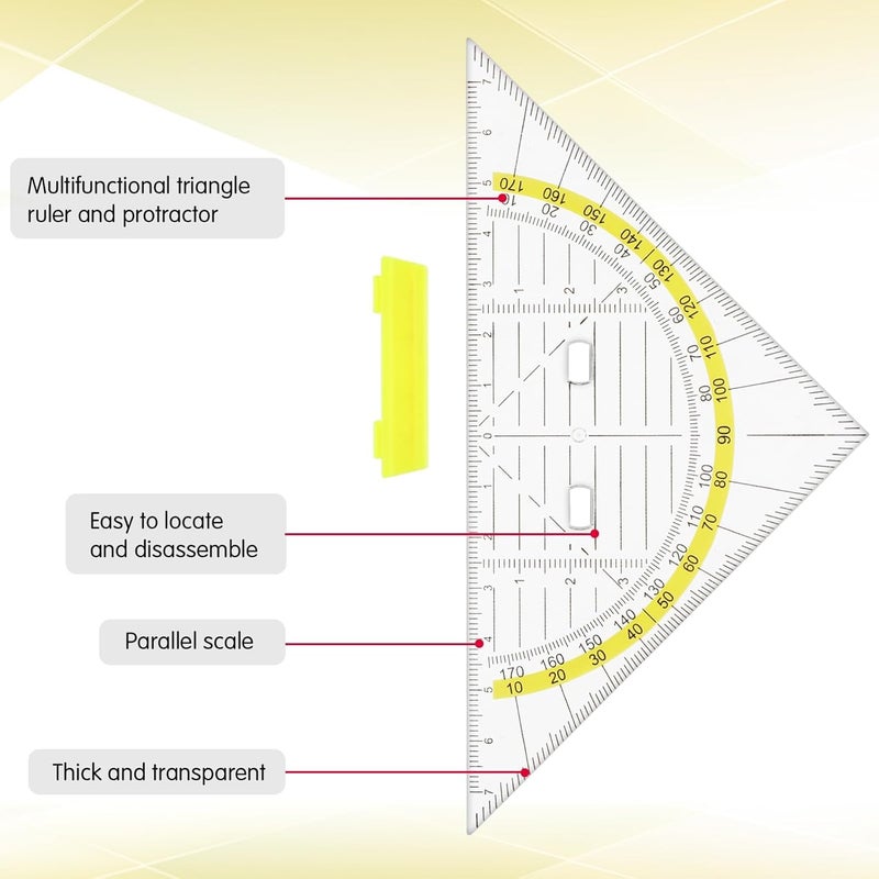 SWIUKPHE 4Pcs Multifunctional Triangle Ruler with Handle, Plastic Triangle Ruler Protractor Geometry Set Transparent Set Square Drafting Ruler for Architectors Designers Engineers Drawing Tools - Image 2